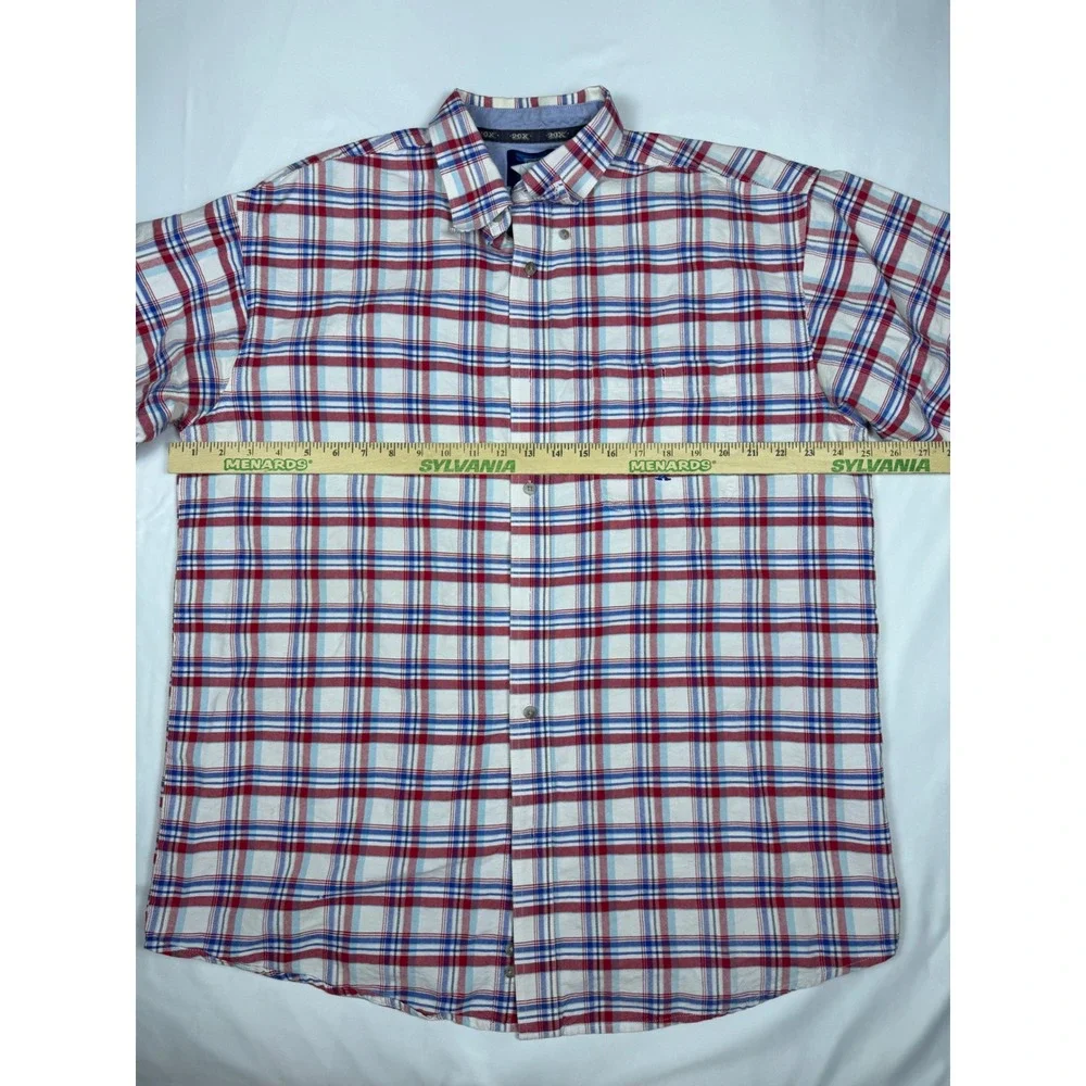 Twenty X The Wrangler Jean Co Men Plaid Short‎ Sleeve Button Up Red Blue White L